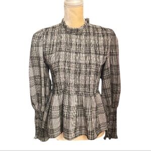 LNV Plaid Smocked Long Sleeve Top Sz L